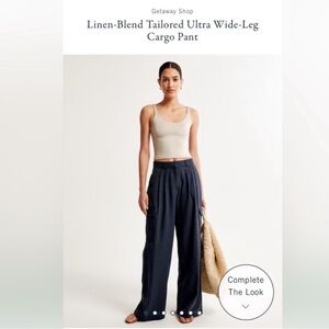 Abercrombie Blue Linen Blend Tailored Wide Leg Pant Size S